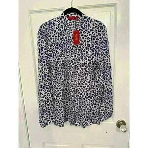 Tigerlily‎ Anthropologie Navy Leopard Print Button Down Blouse size 6 NWT